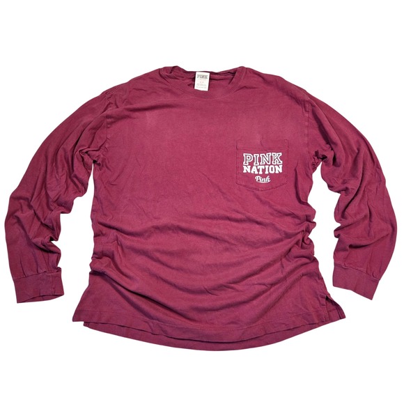 PINK Victorias Secret Shirt Women S Short Sleeve Red Preppy Lounge Y2k Comfort‎ - Picture 1 of 7